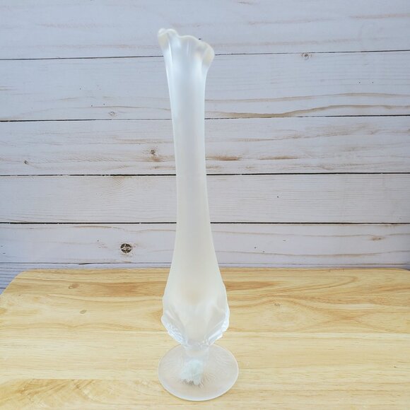 Vintage Fenton Satin Frosted Glass Swung Bud Vase Water Lily Approx 10 inch tall - Picture 7 of 11